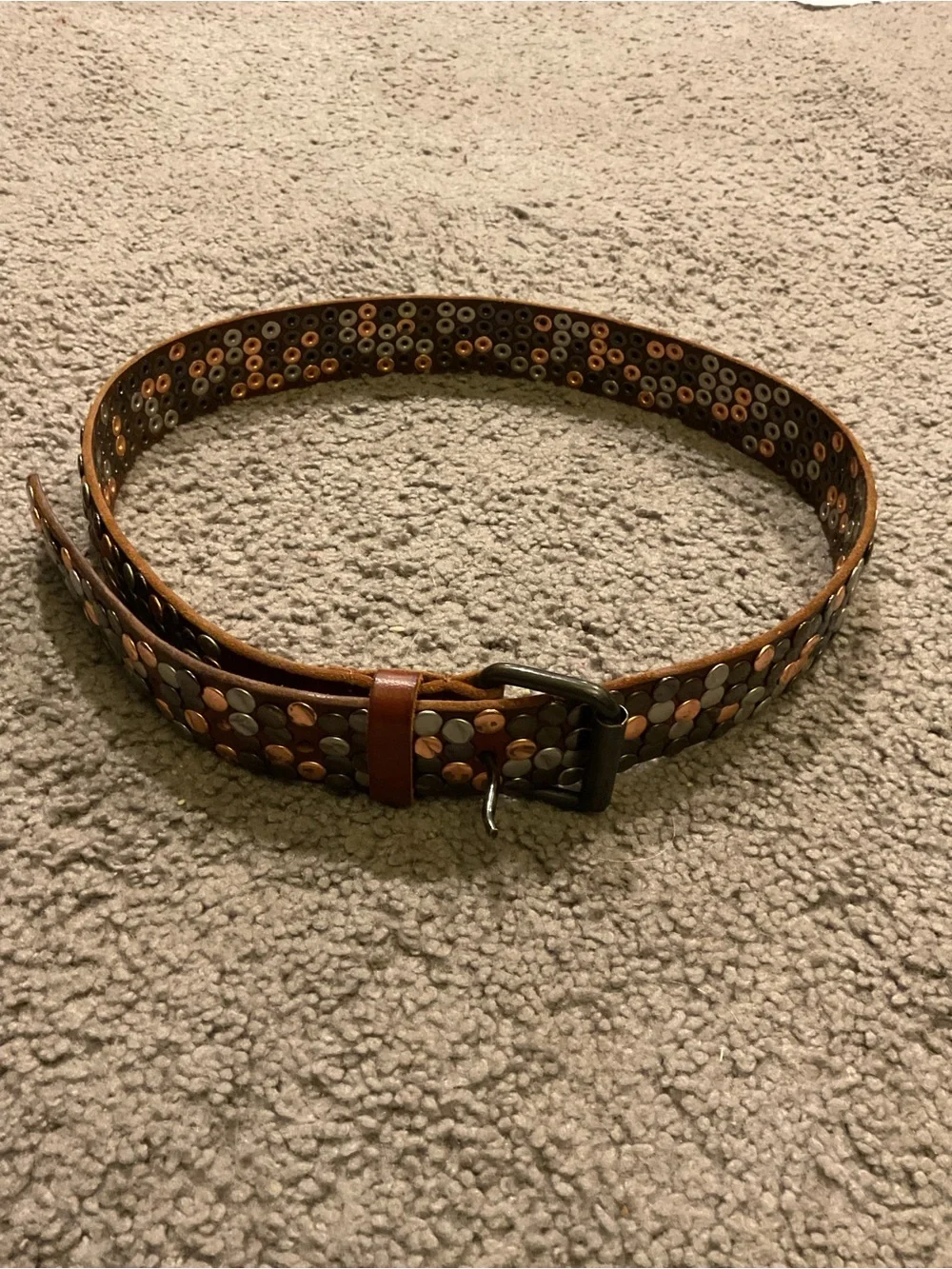 Amsterdam Heritage 85 Brown Leather Dress Belt Multicolor Metallic Stud Boho